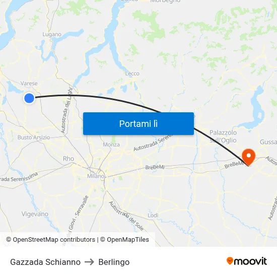 Gazzada Schianno to Berlingo map