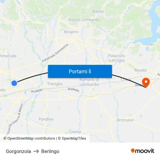 Gorgonzola to Berlingo map