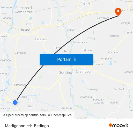 Madignano to Berlingo map