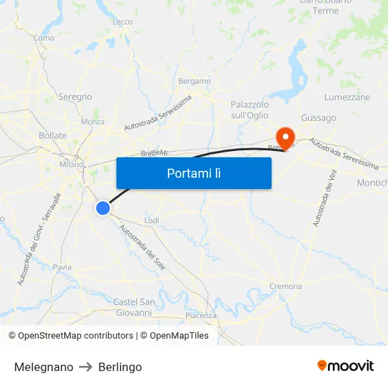 Melegnano to Berlingo map