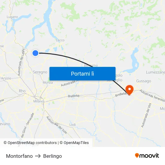 Montorfano to Berlingo map
