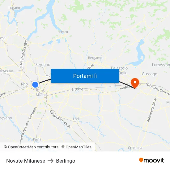 Novate Milanese to Berlingo map