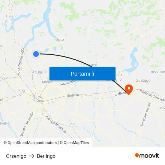 Orsenigo to Berlingo map