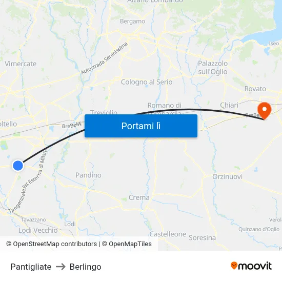 Pantigliate to Berlingo map
