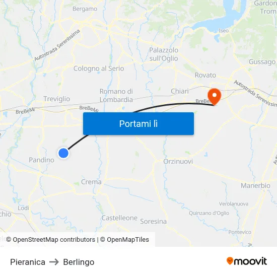 Pieranica to Berlingo map