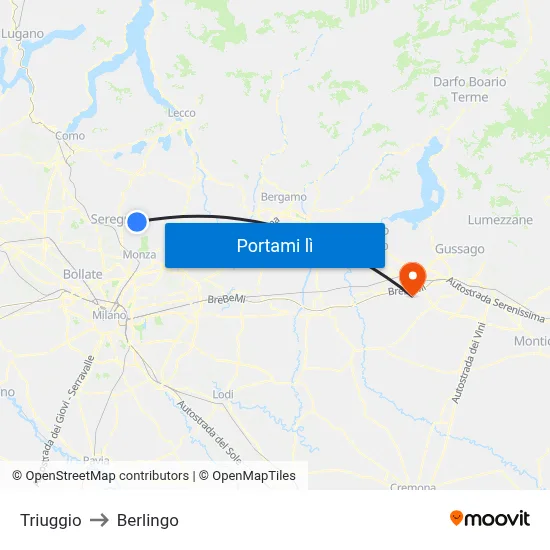 Triuggio to Berlingo map