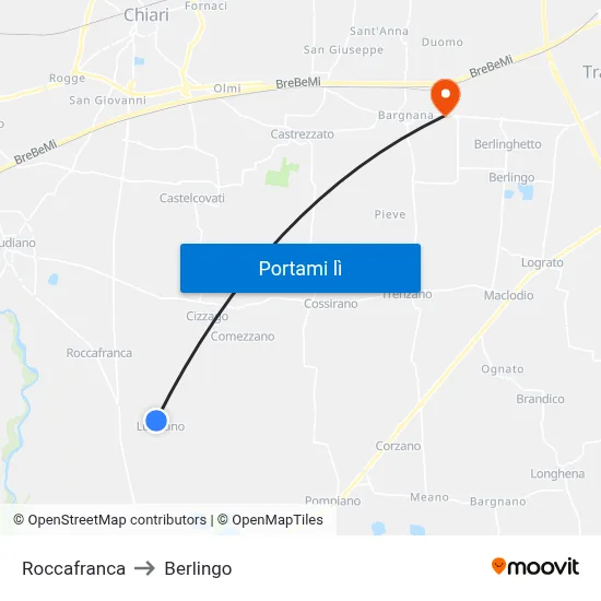 Roccafranca to Berlingo map