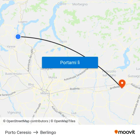 Porto Ceresio to Berlingo map