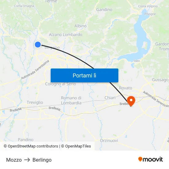 Mozzo to Berlingo map