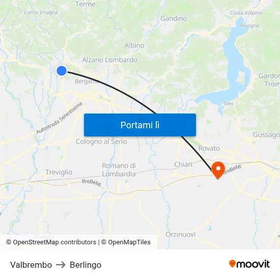 Valbrembo to Berlingo map