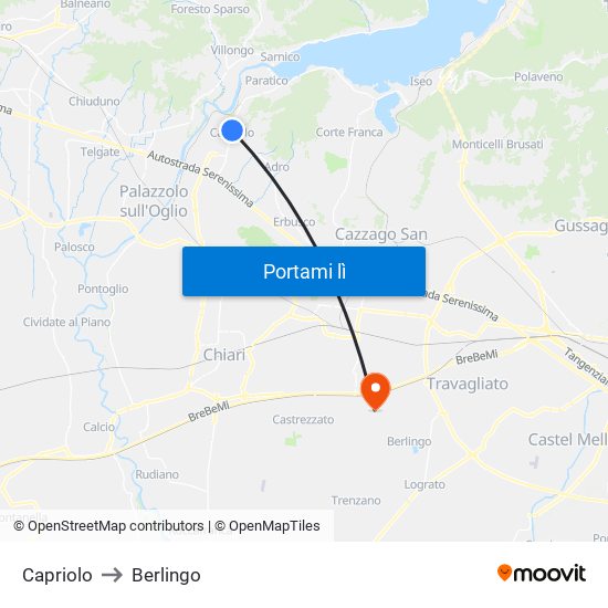 Capriolo to Berlingo map