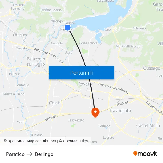 Paratico to Berlingo map