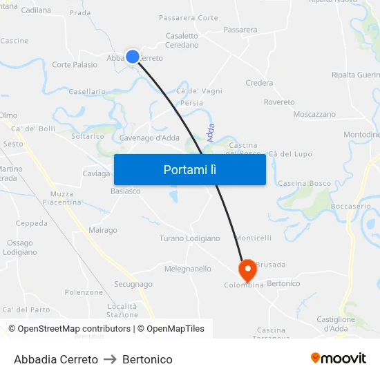 Abbadia Cerreto to Bertonico map