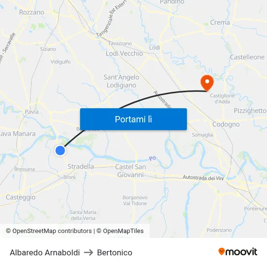 Albaredo Arnaboldi to Bertonico map
