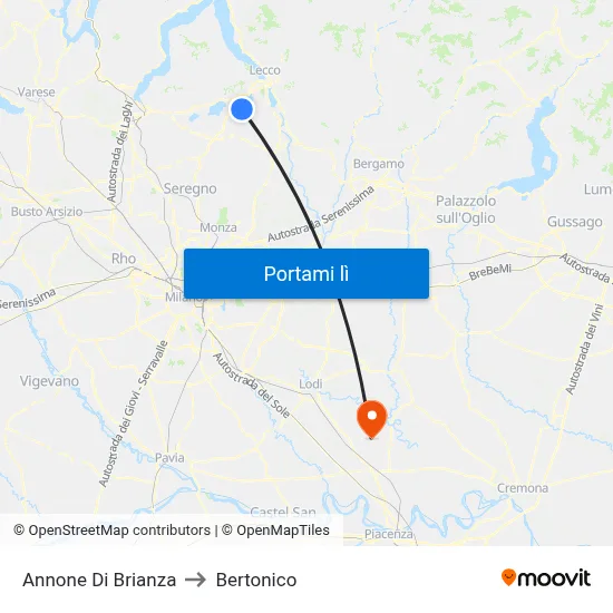 Annone Di Brianza to Bertonico map