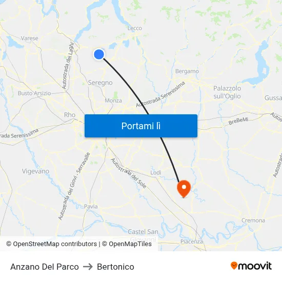 Anzano Del Parco to Bertonico map
