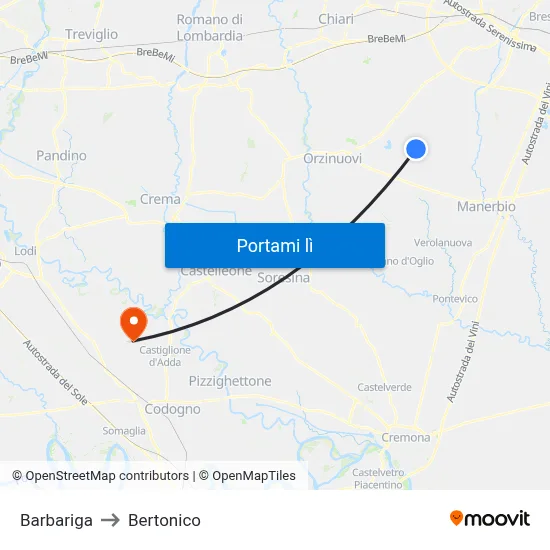 Barbariga to Bertonico map