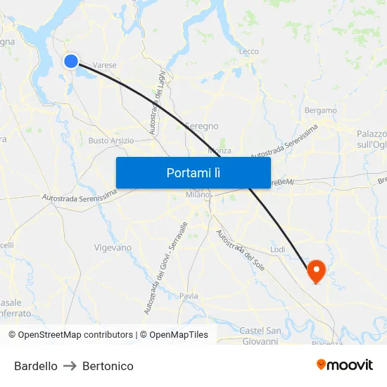 Bardello to Bertonico map