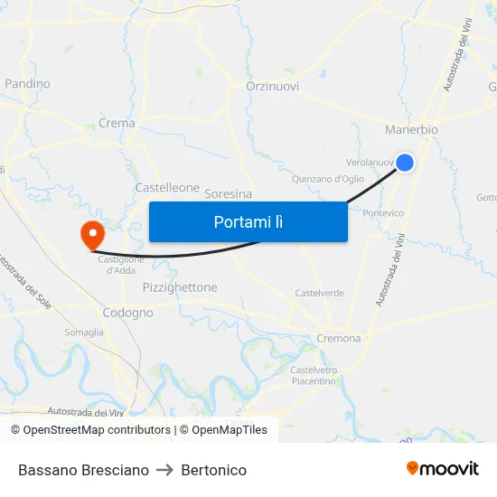 Bassano Bresciano to Bertonico map