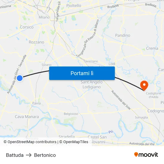 Battuda to Bertonico map