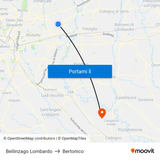 Bellinzago Lombardo to Bertonico map