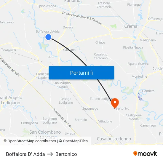 Boffalora D' Adda to Bertonico map