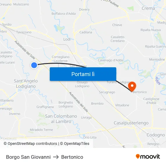 Borgo San Giovanni to Bertonico map