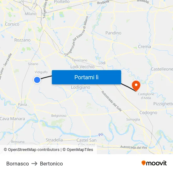 Bornasco to Bertonico map