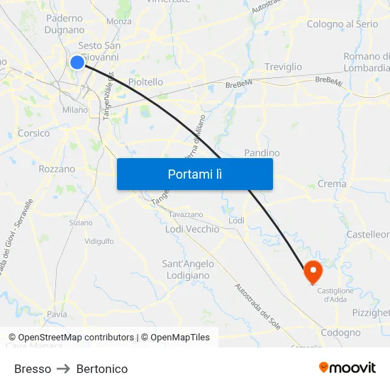 Bresso to Bertonico map