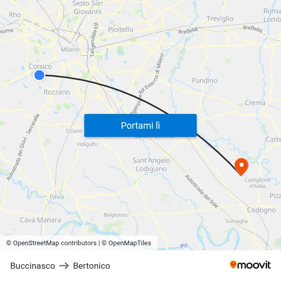 Buccinasco to Bertonico map