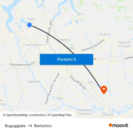 Buguggiate to Bertonico map