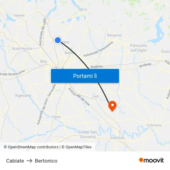Cabiate to Bertonico map
