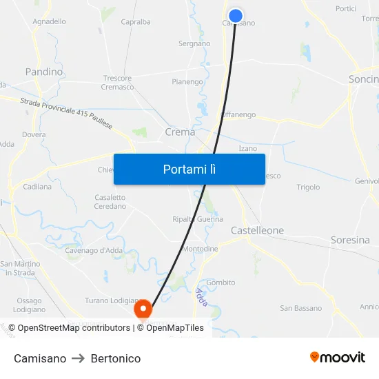 Camisano to Bertonico map