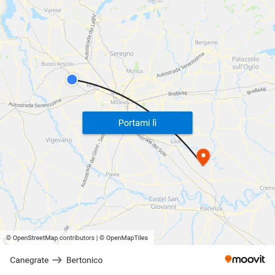 Canegrate to Bertonico map