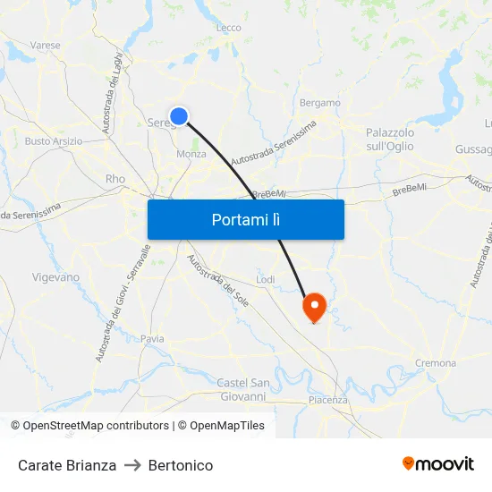 Carate Brianza to Bertonico map