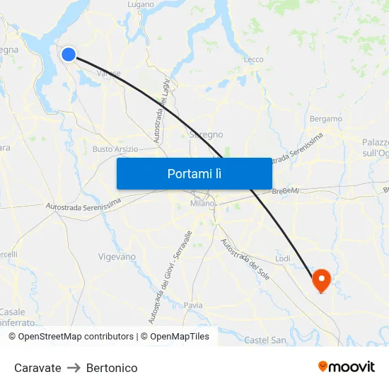 Caravate to Bertonico map