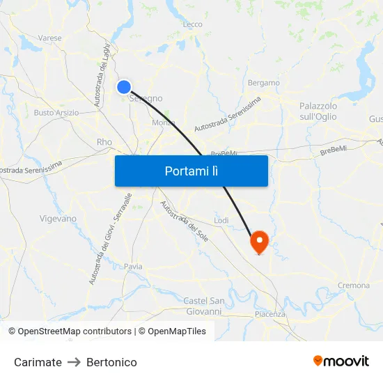 Carimate to Bertonico map