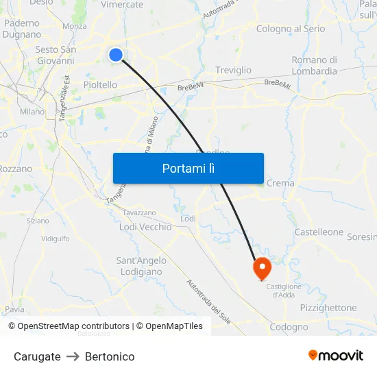 Carugate to Bertonico map