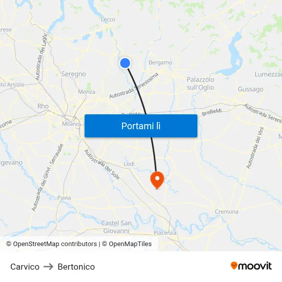 Carvico to Bertonico map
