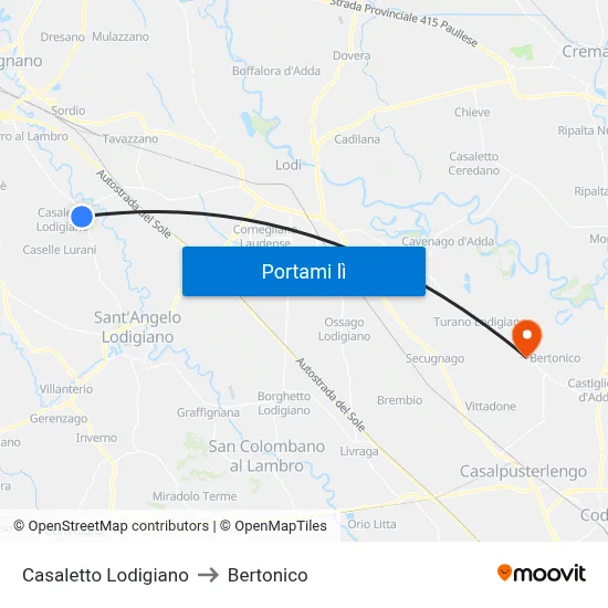 Casaletto Lodigiano to Bertonico map