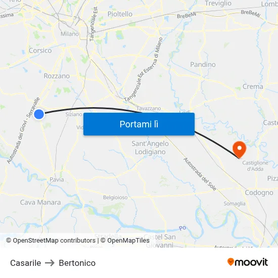Casarile to Bertonico map