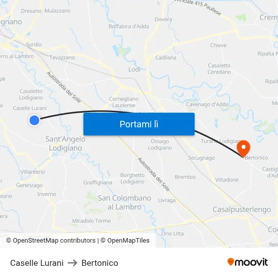Caselle Lurani to Bertonico map