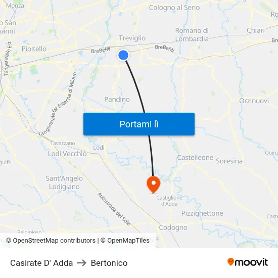 Casirate D' Adda to Bertonico map