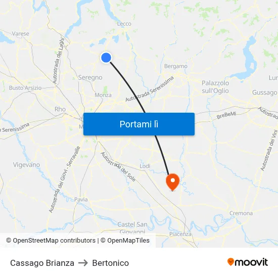 Cassago Brianza to Bertonico map