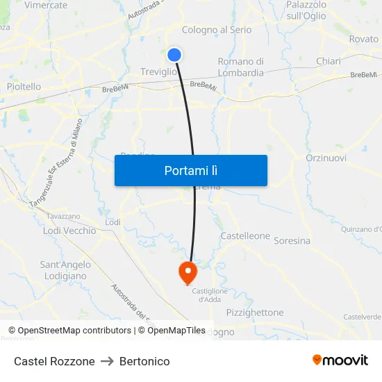 Castel Rozzone to Bertonico map