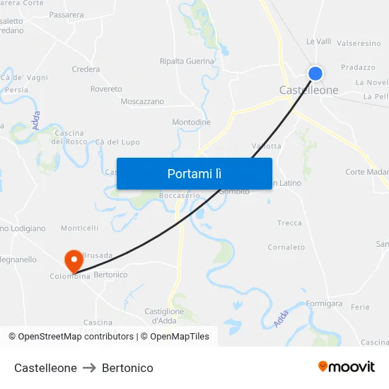 Castelleone to Bertonico map