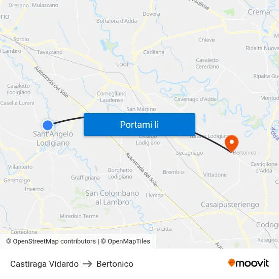 Castiraga Vidardo to Bertonico map