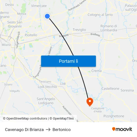 Cavenago Di Brianza to Bertonico map