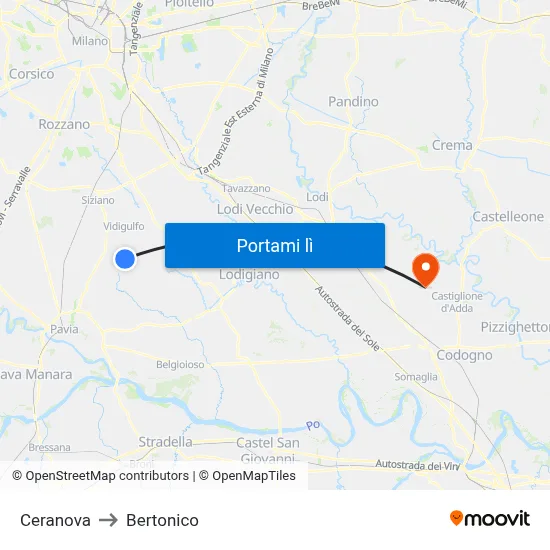 Ceranova to Bertonico map