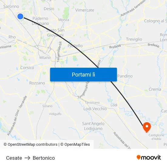 Cesate to Bertonico map